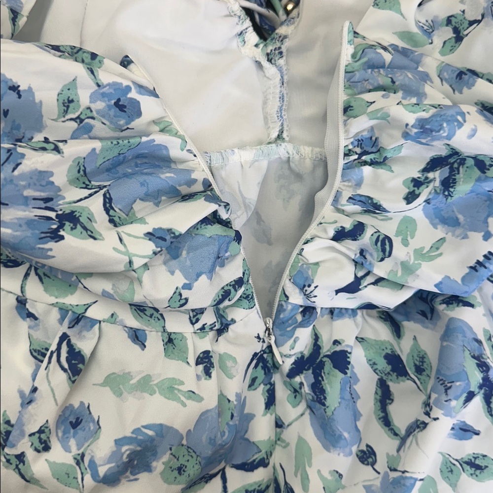 Floor Length Blue Floral Halter Maxi Dress - Picture 5 of 6